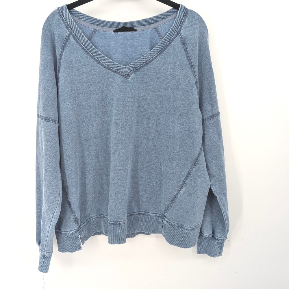 Jane + Delancey Sweatshirt Women Large Blue Long Sleeve Acid Wash Pullover